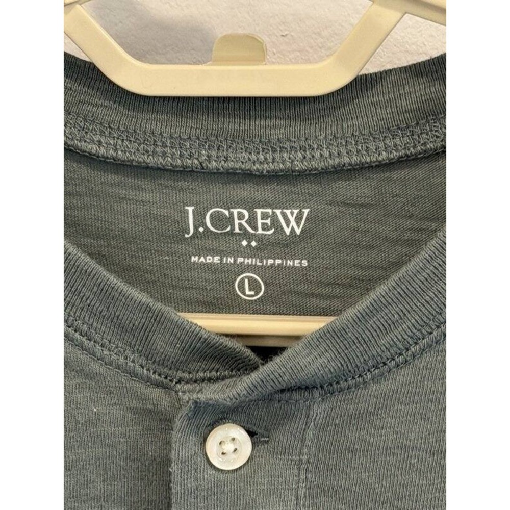 J Crew Dark Green Henley Slub 100% Cotton Shirt Mens Size L - Picture 3 of 8